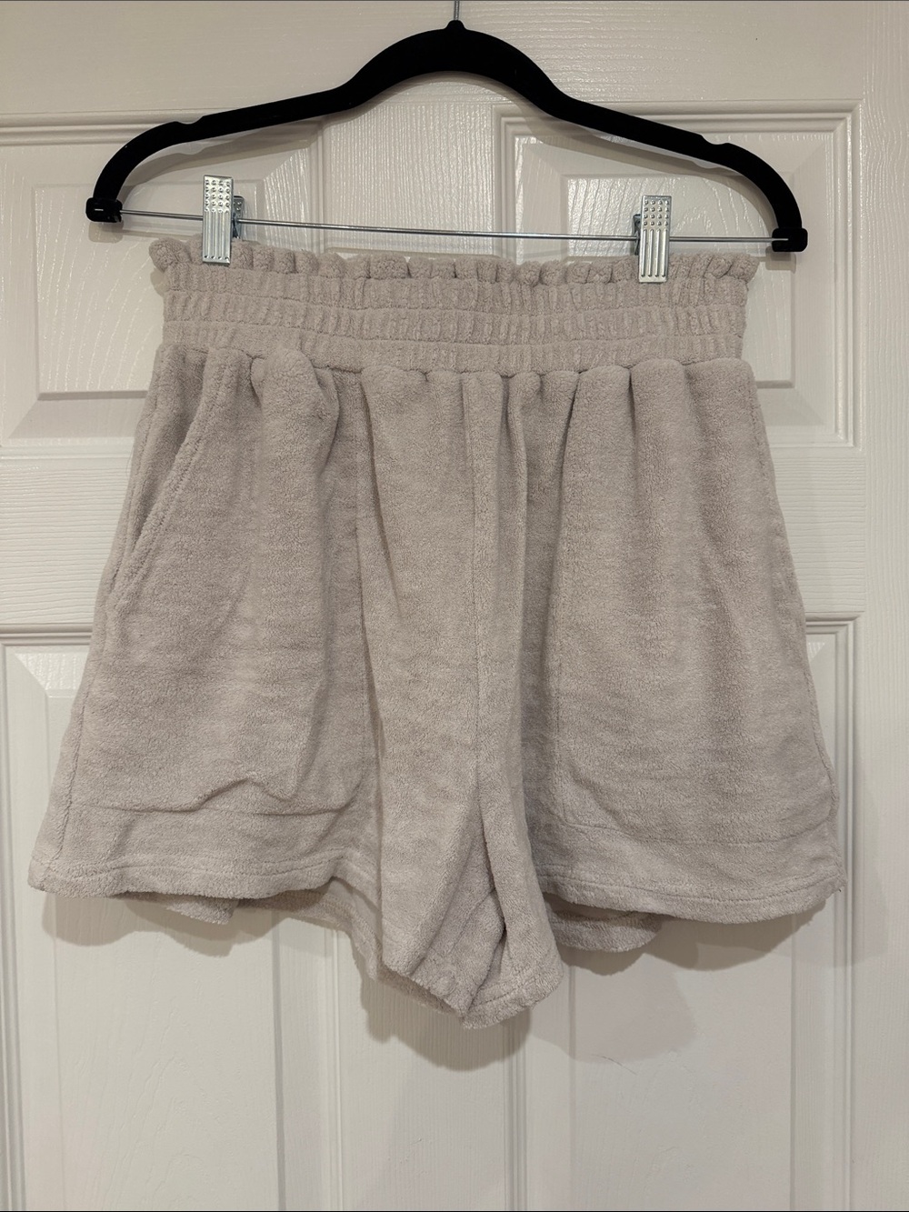MIOU MUSE Cozy Plush High-Waist Lounge Shorts - Light Beige